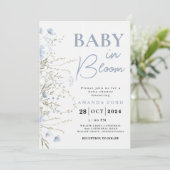 Baby in Bloom blauw Bloemen Wildflowers Baby showe Kaart (Staand voorkant)
