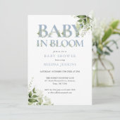 Baby In Bloom Blauw Groene All In One Baby Shower Kaart (Staand voorkant)