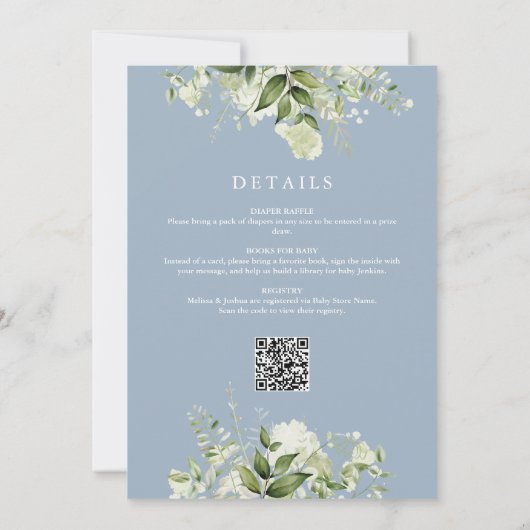 Baby In Bloom Blauw Groene All In One Baby Shower Kaart (Achterkant)