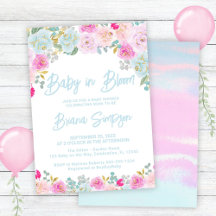 Baby in Bloom Blauw Roze Perzik Bloemen Baby showe