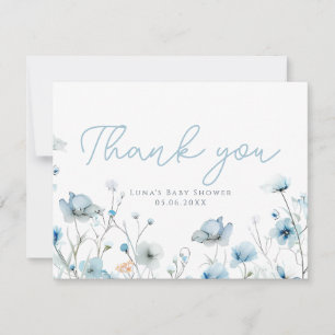 Baby In Bloom blauw wildflower boy Baby shower Bedankkaart
