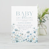 Baby In Bloom blauw wildflower boy Baby shower Kaart (Staand voorkant)