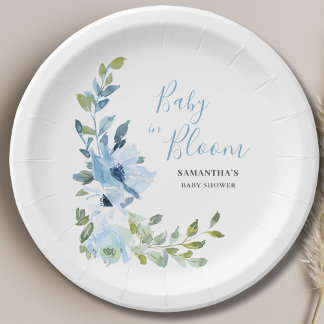 Baby In Bloom Blauwe Bloem Jongens Baby Shower Papieren Bordje