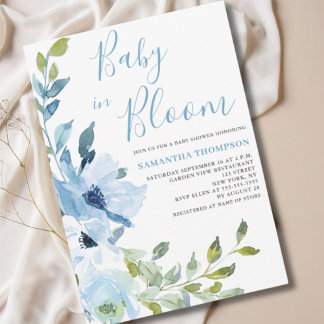 Baby In Bloom Blauwe Bloemige Baby Shower Kaart