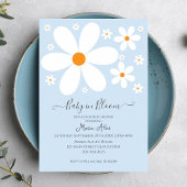 Baby in Bloom Blauwe Daisy Baby Shower Uitnodiging