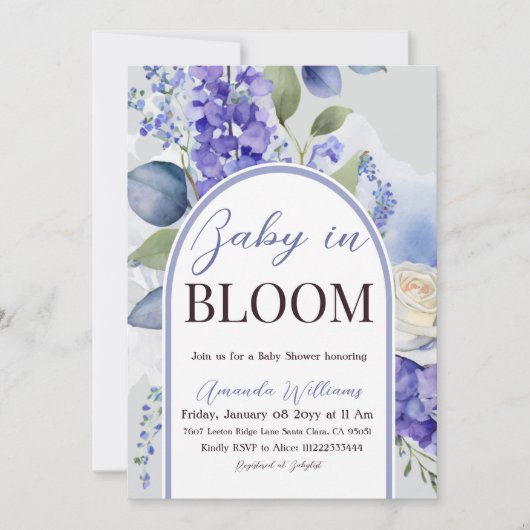 Baby in Bloom Blauwe Jongens Bloemen Baby Shower Kaart (Voorkant)