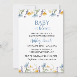 Baby in Bloom Blauwe Wilde Bloem Baby Shower Kaart