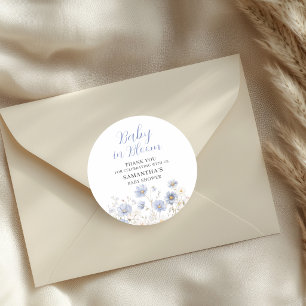 Baby In Bloom Blauwe Wilde Bloem Jongens Baby Show Ronde Sticker