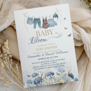 Baby in Bloom Blauwe Wilde Bloemen Waslijn Kaart