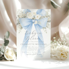 Baby in Bloom Bloem blauwe strik baby shower Kaart