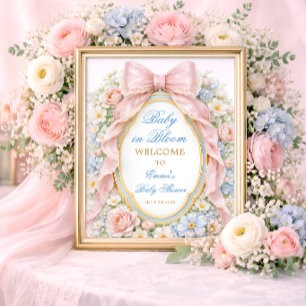 Baby in Bloom Bloem Roze Strik Baby Shower Welkom Poster