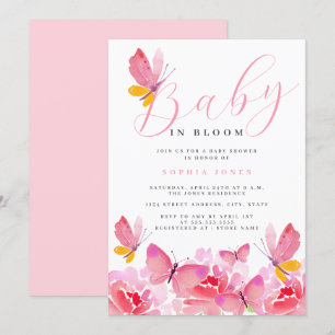 Baby in Bloom Bloem Roze Vlinder Baby Shower Kaart