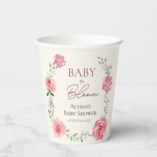Baby In Bloom Bloem Thema Baby shower Aangepast Papieren Bekers (Achterkant)