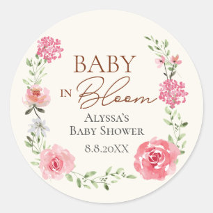 Baby In Bloom Bloem Thema Baby shower Aangepast Ronde Sticker