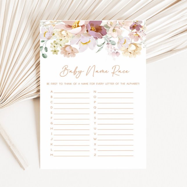 Baby in Bloom Bloemen Baby Naam Race Game (Spring Wildflower Baby Shower Baby Name Race Game)