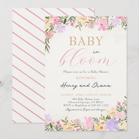 Baby In Bloom Bloemen Baby Shower Uitnodiging (Voorkant / Achterkant)