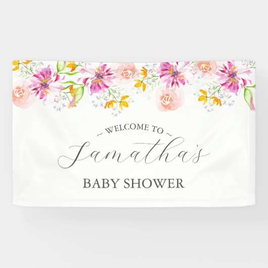 Baby in Bloom Bloemen Baby shower Welkomstbord Spandoek (Horizontaal)