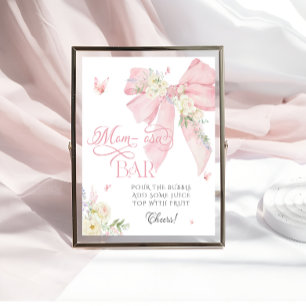 Baby in Bloom Bloemen Blush Pink Bow Mom-osa Bar Poster