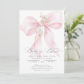 Baby in Bloom Bloemen Blush roze Bow baby shower Kaart (Staand voorkant)