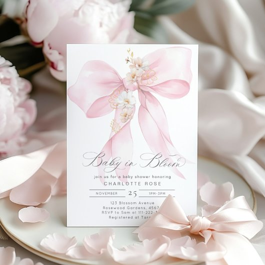 Baby in Bloom Bloemen Blush roze Bow baby shower Kaart