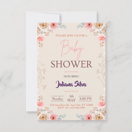 Baby in Bloom Bloemen Boho Baby shower Uitnodiging (Voorkant)