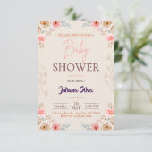 Baby in Bloom Bloemen Boho Baby shower Uitnodiging (Staand voorkant)