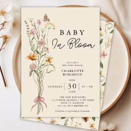 Baby in Bloom Bloemen Boho Baby shower Uitnodiging