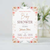Baby in Bloom Bloemen Boho Baby shower Uitnodiging (Staand voorkant)