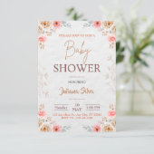 Baby in Bloom Bloemen Boho Baby shower Uitnodiging (Staand voorkant)