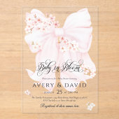 Baby in Bloom Bloemen Bow Spring Girl Baby shower Acryl Uitnodigingen (Voorkant)