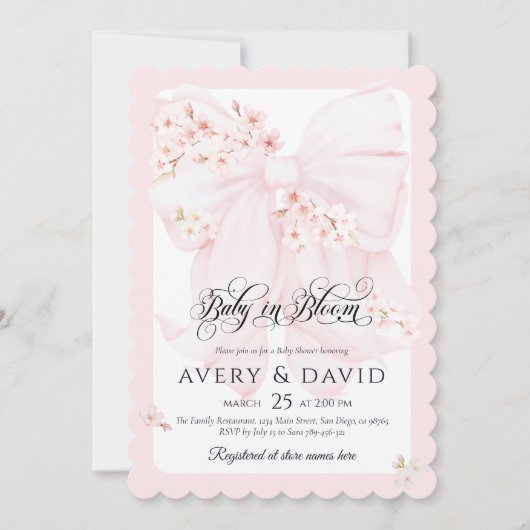 Baby in Bloom Bloemen Bow Spring Girl Baby shower Kaart (Voorkant)