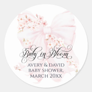 Baby in Bloom Bloemen Bow Spring Girl Baby shower Ronde Sticker
