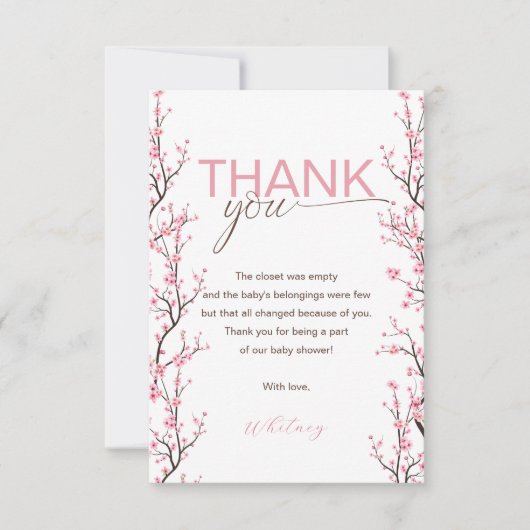 Baby in Bloom Bloemen Cherry Blossom Dank u Kaart (Voorkant)