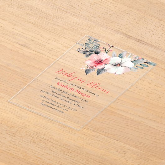 Baby in Bloom, Bloemen, Jongen of Meisje Baby show Acryl Uitnodigingen (Laagn)