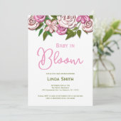 Baby in Bloom Bloemen Meisje Baby shower Uitnodigi Kaart (Staand voorkant)
