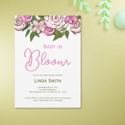 Baby in Bloom Bloemen Meisje Baby shower Uitnodigi Kaart