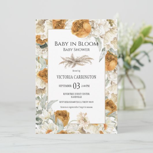 Baby in Bloom Bloemen Neutraal Baby shower Bruilof Kaart (Staand voorkant)