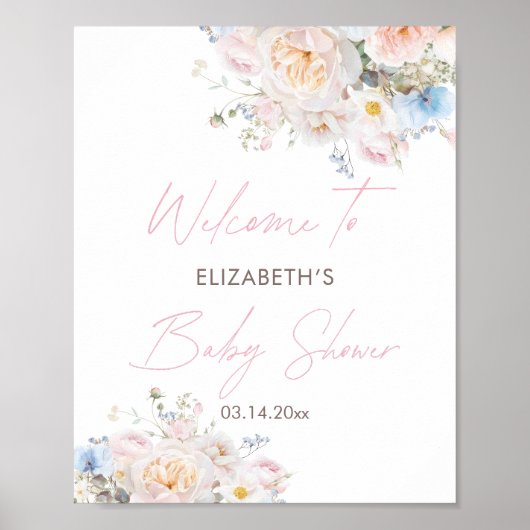 Baby in Bloom Bloemen Roze Baby shower Welkomstber Poster (Voorkant)