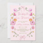 Baby in Bloom Bloemen Roze Bow Baby shower Kaart (Voorkant)