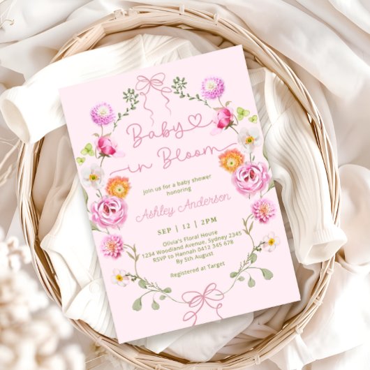 Baby in Bloom Bloemen Roze Bow Baby shower Kaart