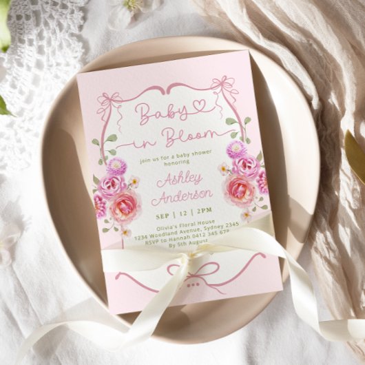 Baby in Bloom Bloemen Roze Bow Baby shower Kaart