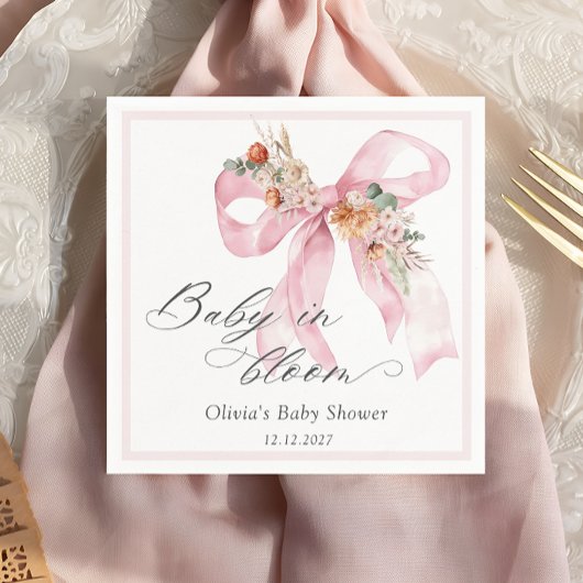 Baby in Bloom Bloemen Roze Bow Baby shower Servet
