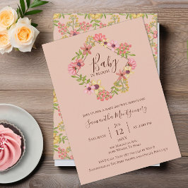 Baby in Bloom Bloemen Roze Schattige Baby shower L Kaart