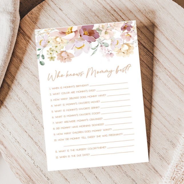 Baby in Bloom Bloemen Wie kent Mama Beste Spel (Spring Wildflower Baby Shower Who knows Mommy Best Game )