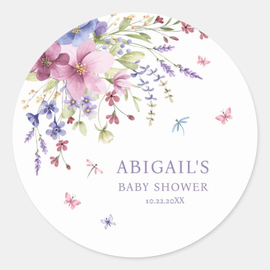 BABY IN BLOOM BLOEMEN WILDE BLOEMEN BABY SHOWER RONDE STICKER (Voorkant)