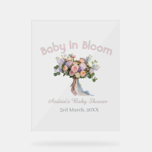 baby in bloom bloemenboeket baby shower retro roze acryl bord