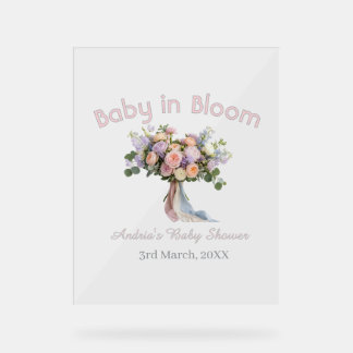 baby in bloom bloemenboeket baby shower retro roze acryl bord