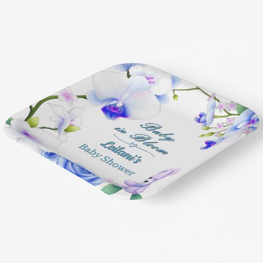 Baby in Bloom bloemendouche voor een jongen Papieren Bordje (Gebogen)