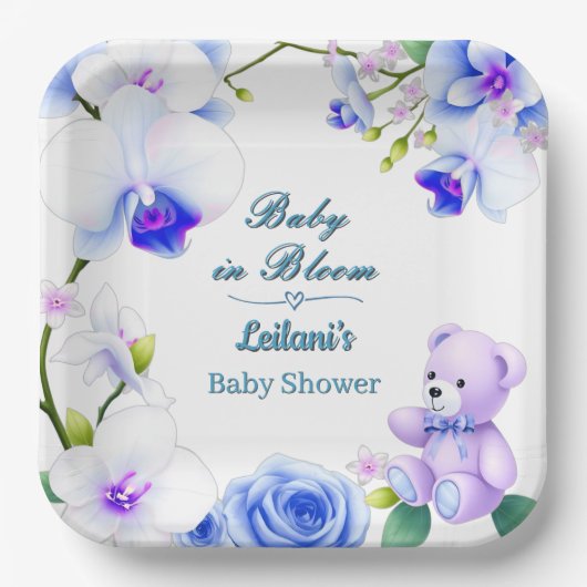 Baby in Bloom bloemendouche voor een jongen Papieren Bordje (Voorkant)