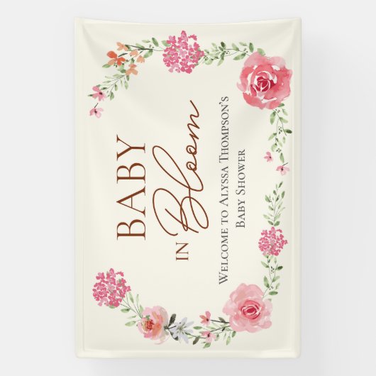 Baby In Bloom Bloemenmeisje Baby Shower Aangepast Spandoek (Verticaal)